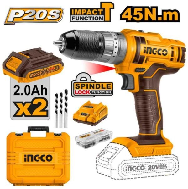 TALADRO CON PERCUTOR 20V 45N.M