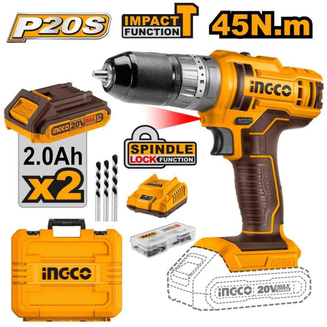 TALADRO CON PERCUTOR 20V 45N.M