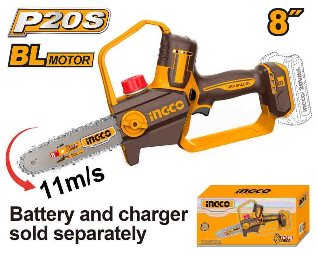 MINI MOTOSIERRA INALÁMBRICA BRUSHLESS INGCO CGSLI2088 20V 8" (20 CM)