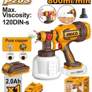 PISTOLA PULVERIZADORA INALÁMBRICA INGCO 20V + BATERÍA + CARGADOR
