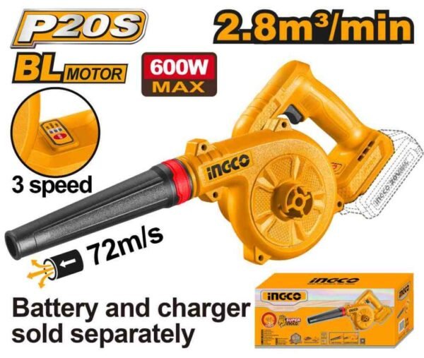 SOPLADORA INALÁMBRICA BRUSHLESS INGCO 20V 3 VELOCIDADES