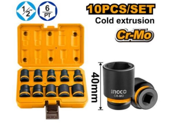 SET DE VASOS DE IMPACTO INGCO 1/2" 10 PIEZAS