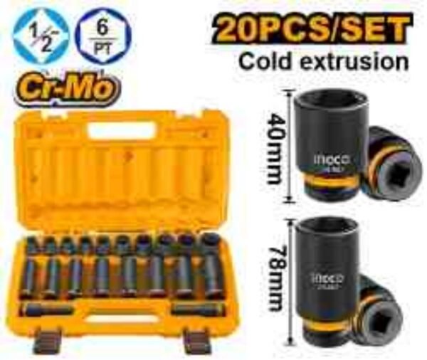 SET DE VASOS DE IMPACTO INGCO 1/2" 20 PIEZAS