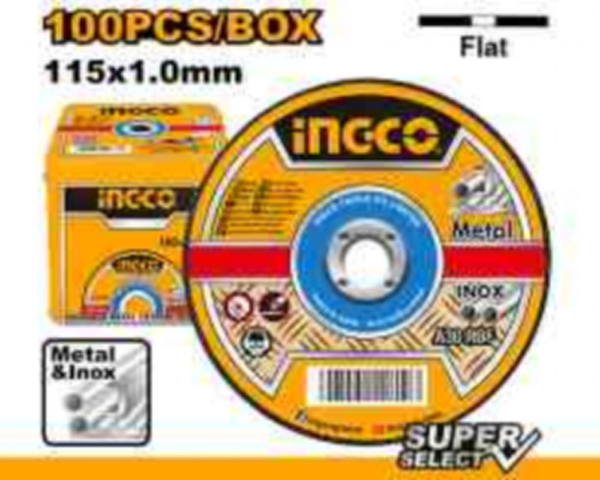 SET DE DISCOS DE CORTE PARA METAL E INOX INGCO 115 MM 100 PIEZAS `
