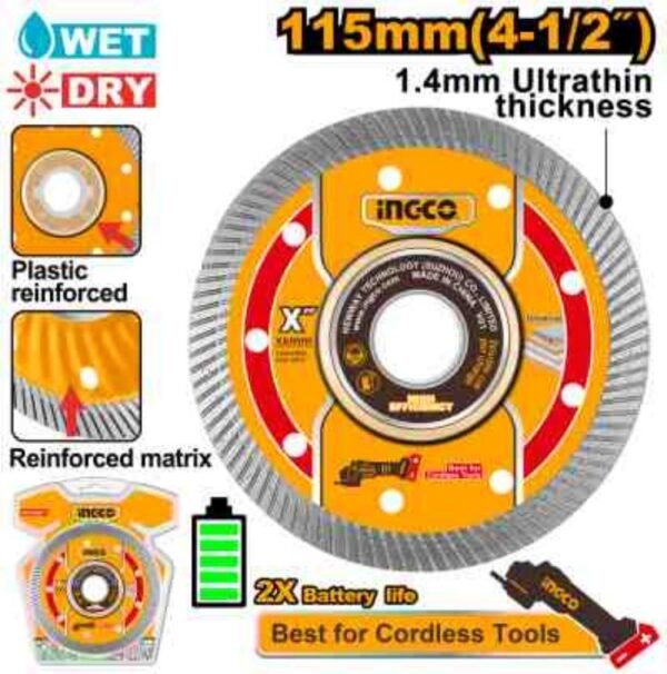 DISCO DIAMANTADO ULTRAFINO INGCO 115 MM CON BRIDA ``