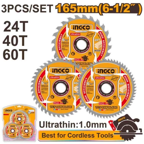 SET DE DISCOS PARA SIERRA CIRCULAR INGCO 165 MM 3 PIEZAS