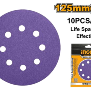 SET DE LIJAS MORADAS PARA LIJADORA ORBITAL INGCO 125 MM 10 PIEZAS