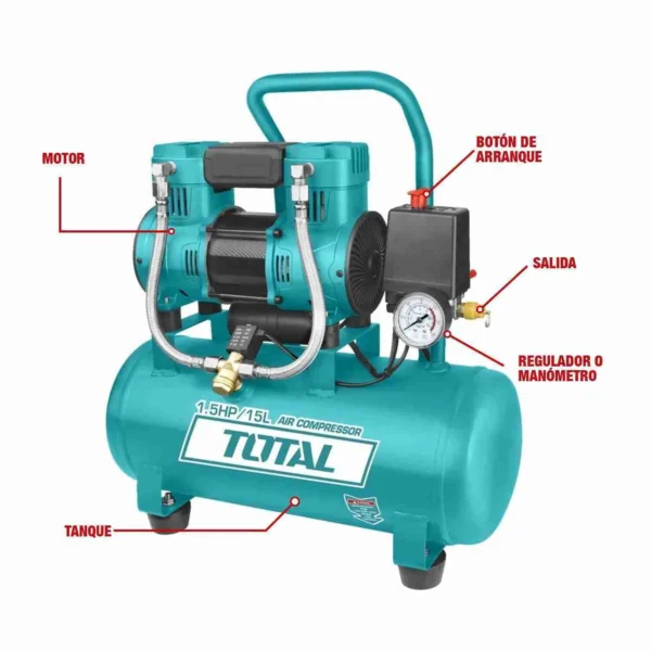 COMPRESORA DE AIRE TOTAL 15L 1100W LIBRE DE ACEITE