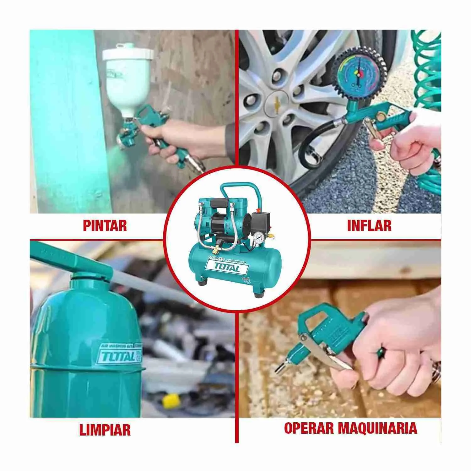 COMPRESORA DE AIRE TOTAL 15L 1100W LIBRE DE ACEITE - Image 4