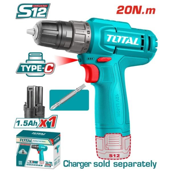 TALADRO ATORNILLADOR INALÁMBRICO TOTAL 12V SIN PERCUTOR