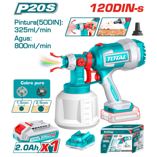 COMPRESORA PORTÁTIL TOTAL 20V CON 1 BATERÍA Y CARGADOR