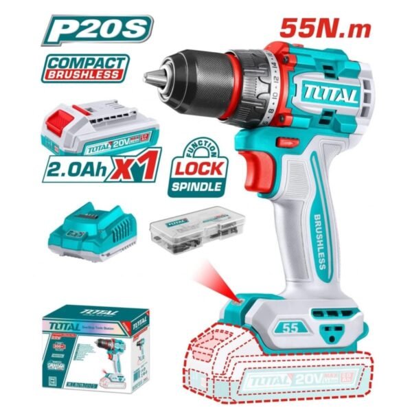 ATORNILLADOR BRUSHLESS TOTAL 20V 55 N.M CON 1 BATERÍA